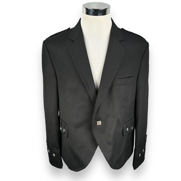 Gaelic Themes Argyle Jacket Mens 48R Black Single breasted 100% Wool New READ - Picture 1 of 12